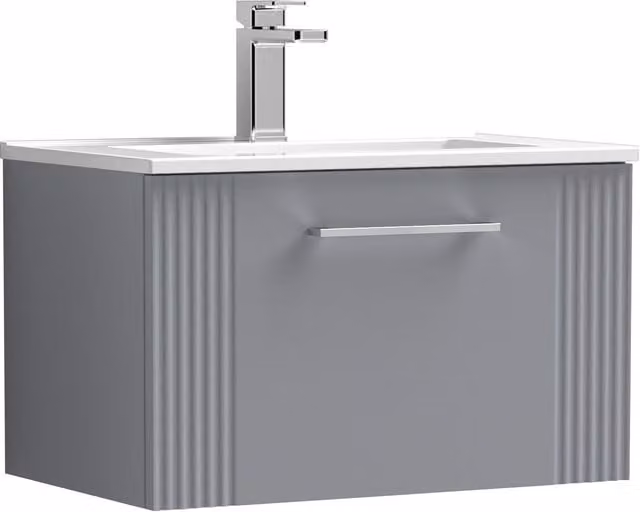 Balterley Wall Hung 1 Drawer Vanity Unit with Minimalist Basin, Satin Grey, W: 60 cm, D: 39.5 cm, H: 60 cm – 1