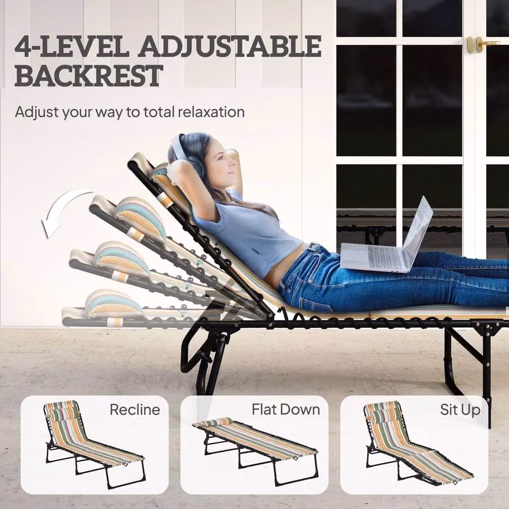 NESTLUNE Multicolour Striped Folding Beach Chair Chaise Lounge with Adjustable Headrest and Backrest – 5