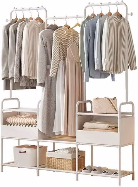 Nordara White Heavy Duty Metal Clothes Rail and Open Wardrobe with Matt Finish