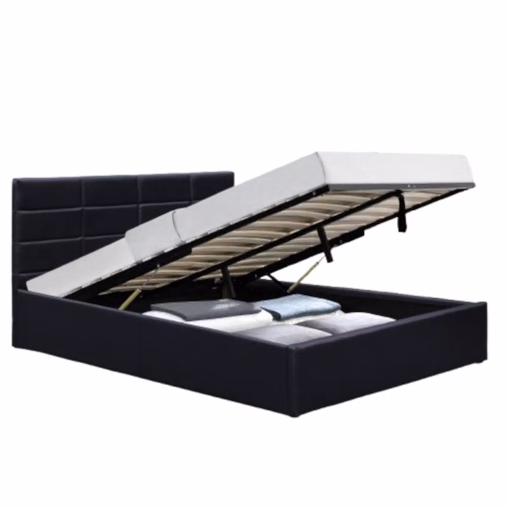 Comfy Living Ltd Black PU Faux Leather Gas Lift Ottoman Bedframe, Double (W/D/H: 140 x 200 x 90 cm) – 2