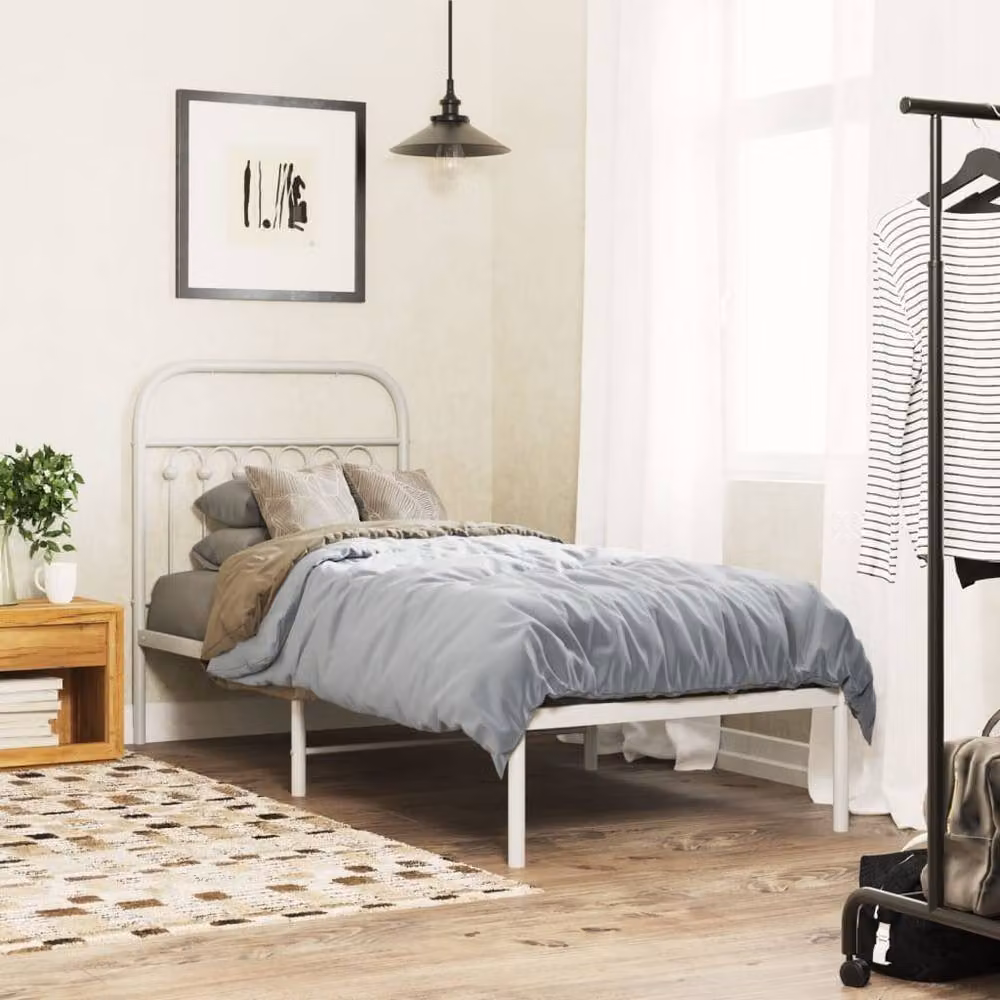 Berkfield Home Metal Bed Frame with Headboard, White, W/D/H: 80 x 200 cm – 2