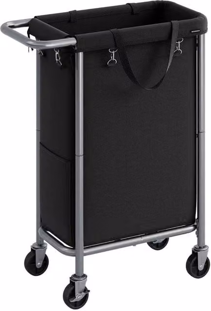 Kelvenix Black Laundry Basket on Wheels with Removable Fabric Bag and Handles – 1