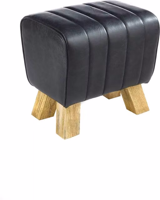 Elm Home And Garden Black Leather Rectangular Footstool Pouffe