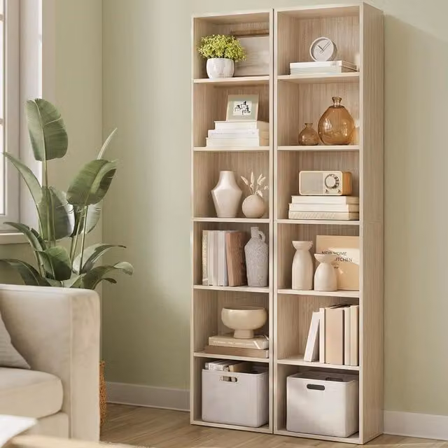 VASAGLE 6 Tier Open Bookshelf Storage Unit with Adjustable Shelves in Beige