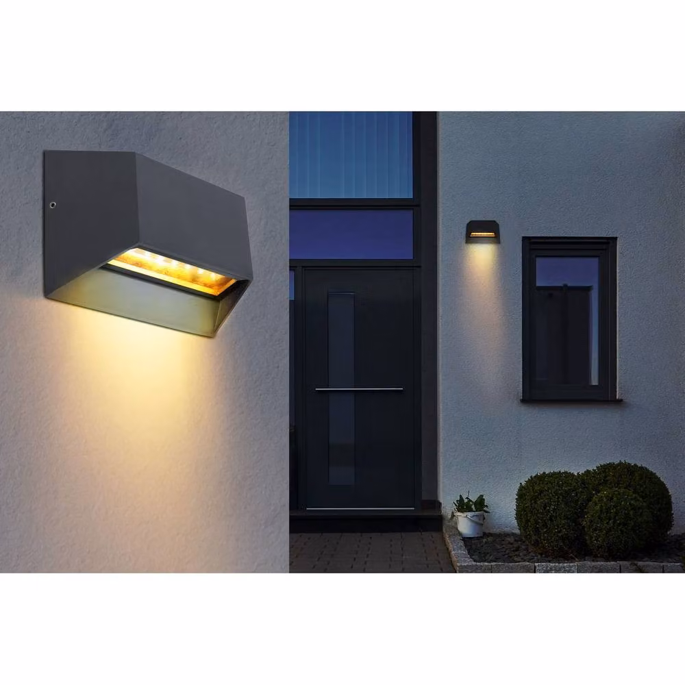 Netlighting Globo Lighting Honna Up and Down Outdoor Wall Lamp in Grey with Transparent Glass Shade, LED 12W, Warm White, IP54, W/D/H: 10.0 x 8.2 x 14.8 cm – 9