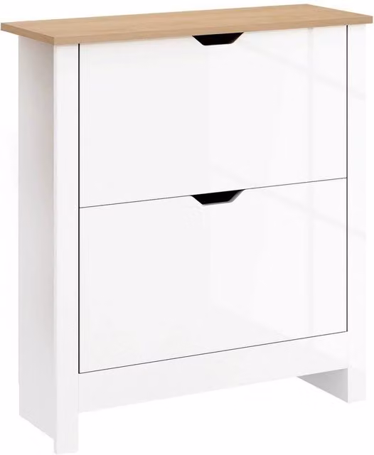 SPETLEK 12-Shoe Storage Cabinet with 4 Shelves and 2 Drawers in High Gloss White – 1