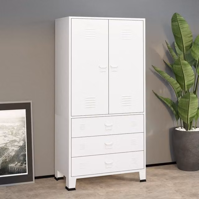 Berkfield Home Industrial Metal Wardrobe in White, W/D/H: 90 x 50 x 180 cm – 1