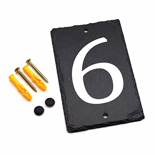 Nicola Spring Rustic Natural Slate House Number 6 Wall Sign, Grey and White, W: 9.0 cm, H: 14.5 cm – 5