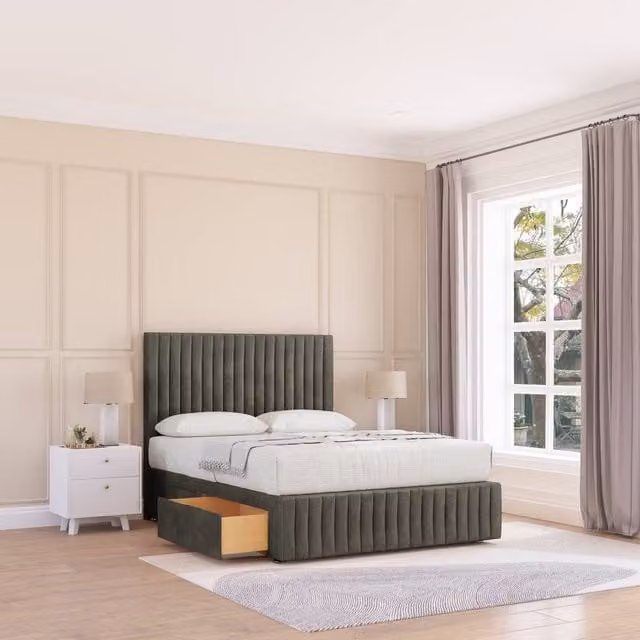 Sloomy Madison Divan Bed Base with 12 inch Footboard and 54 inch Floor Standing Headboard, Light Grey, W/D/H: 120 x 200 x 135 cm