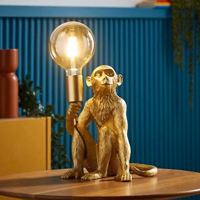 EONLION Gold Monkey Animal Table Lamp with Retro Design, Height: 32 cm – 1