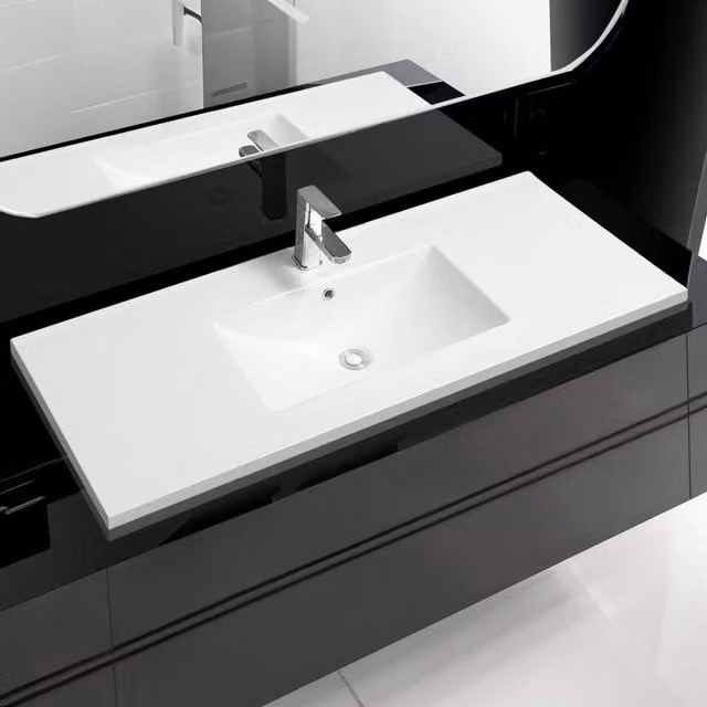 Limoge 5001 White Ceramic Rectangular Countertop Inset Basin W: 120 cm, D: 46 cm, H: 18 cm
