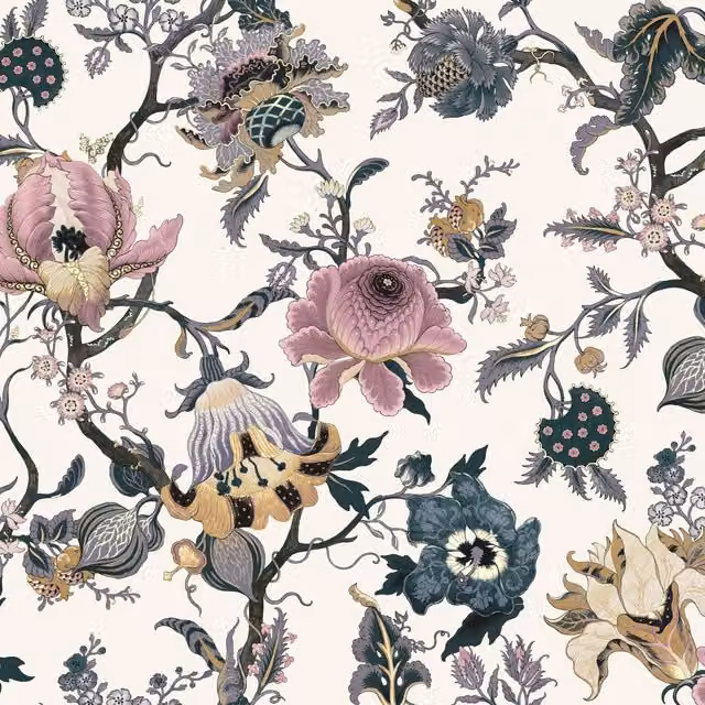 House of Hackney Artemis Botanical Floral Wallpaper in White, Pink and Multicolour