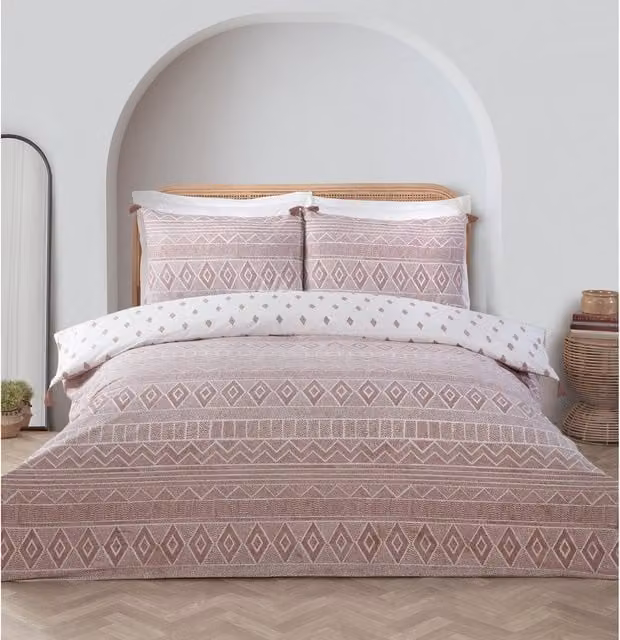 Divante Reversible Boho Graphic Duvet Cover in Red and Brown, 90 x 190 cm