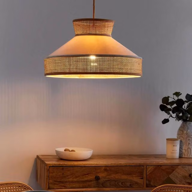 Wyld and Coco Beige Rattan Pendant Lamp with Adjustable Cord