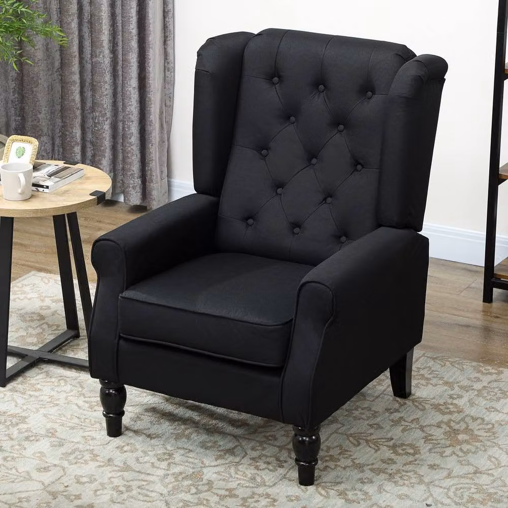 STILVORA Black Fabric Wingback Armchair with Solid Wood Frame, H: 86 cm, W: 102 cm, D: 74 cm – 3