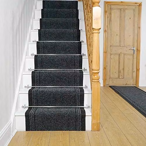 Runrug Inca Hardwearing Non-Slip Stair Runner Rug in Black, W: 66 cm x L: 570 cm – 4