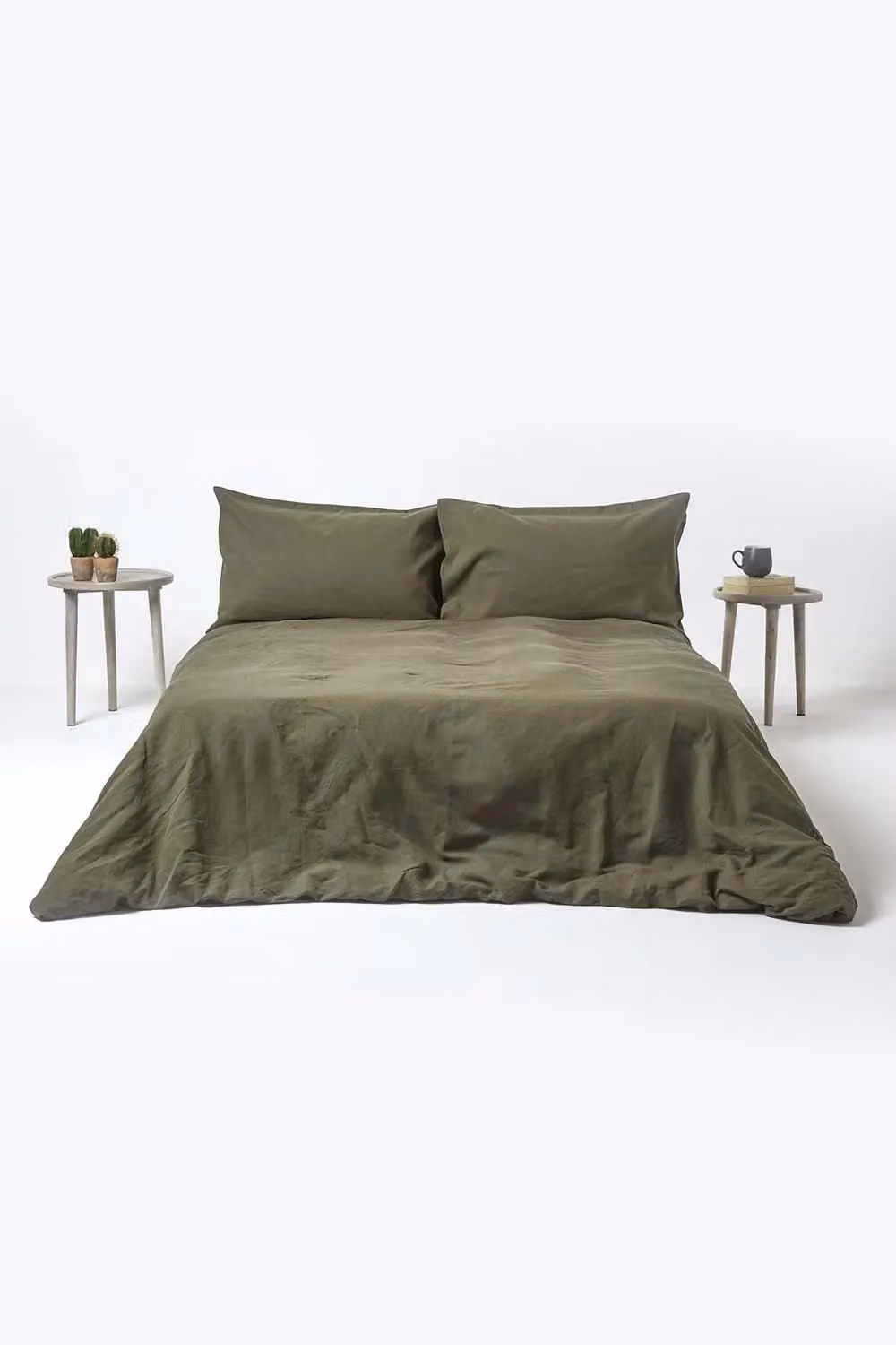 Homescapes Luxury Soft Plain European Linen Duvet Cover Set in Green, EU Double – 3