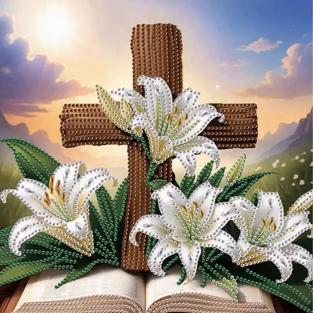 Syntego Cross and Bible Diamond Art Painting Kit, Multicolour and White