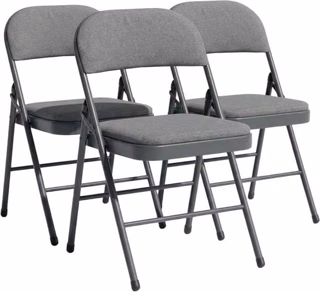 SPETLEK Set of 3 Metal Folding Chairs in Grey Fabric – 1