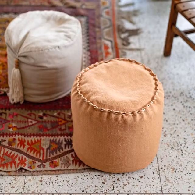 Destina Home Aria Round Pouffe Ottoman Seat in Orange