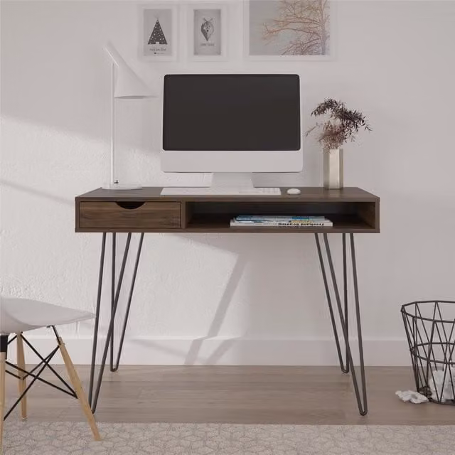 Novogratz NG Concord Mid-Century Computer Desk with Storage in Brown and Black