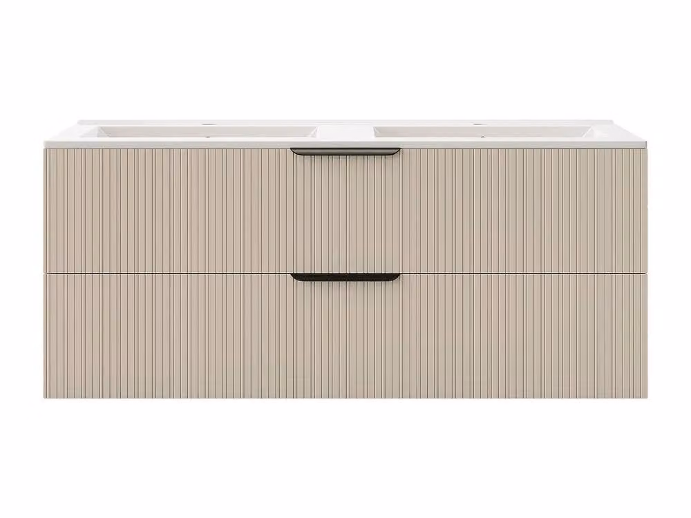 Vente-unique Fluted Wall-Hung Bathroom Unit with Inset Basin in Beige and White – 2