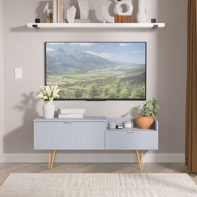 2 U Bexley Modern Geometric 2 Drawer Coffee TV Unit in Light Blue and Gold – 1