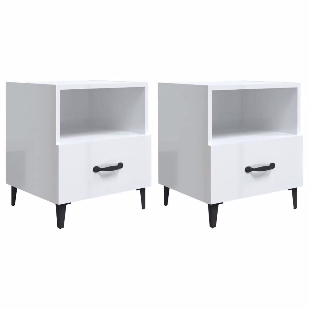 Berkfield Home Set of 2 High Gloss White MDF Bedside Cabinets – 2