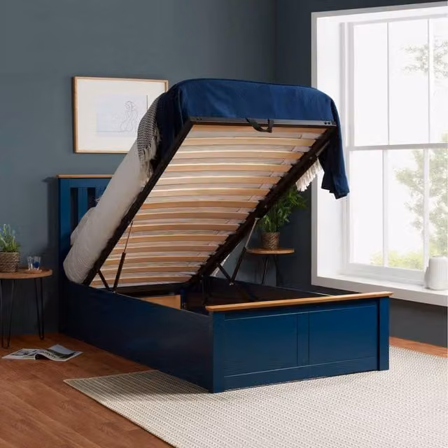 Birlea Phoenix Nebula Single Ottoman Bed and Mattress Bundle in Navy Blue, 90cm (3ft)