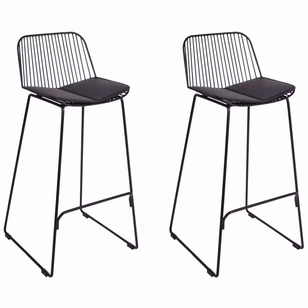 Wyld and Coco Aura Living Set of 2 Black Metal Wire Bar Chairs with Faux Leather Cushions – 2