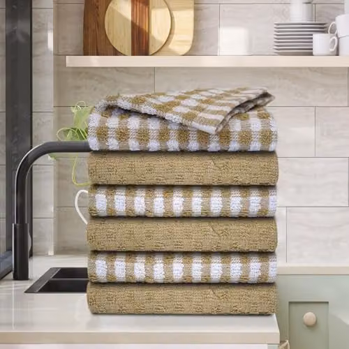Casabella Pack of 6 Beige Cotton Terry Towelling Kitchen Tea Towels – 5
