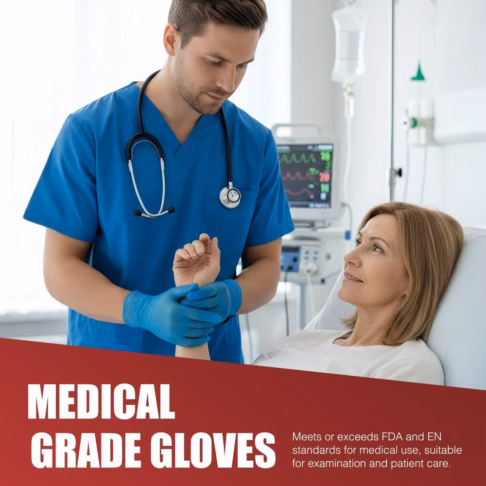 Merrimen Blue Vinyl Disposable Gloves, Powder and Latex Free, Pack of 100, Size XL – 4