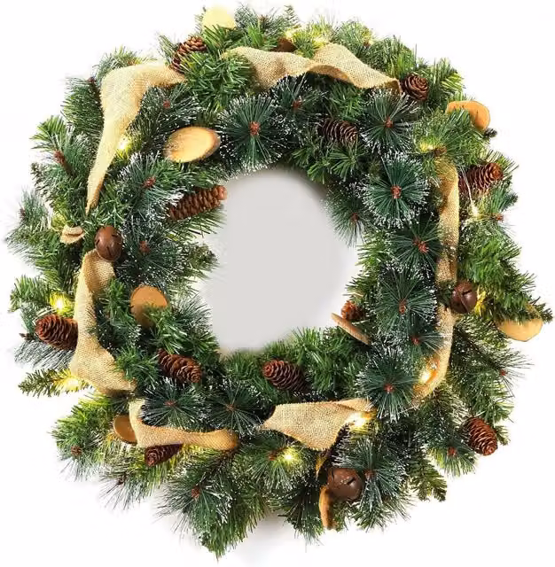 The Chair Cover Company Green Decorative Christmas Wreath with Light, W/D/H: 60 x 60 x 60 cm