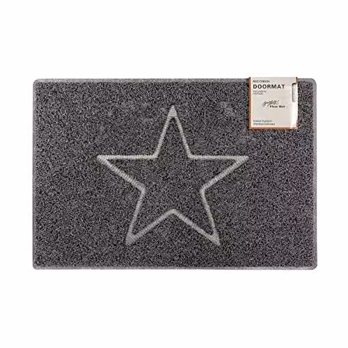 Oseasons Star Large Embossed Doormat in Grey, Spaghetti Coil Vinyl with PVC Backing, W/D: 90 x 60 cm – 1