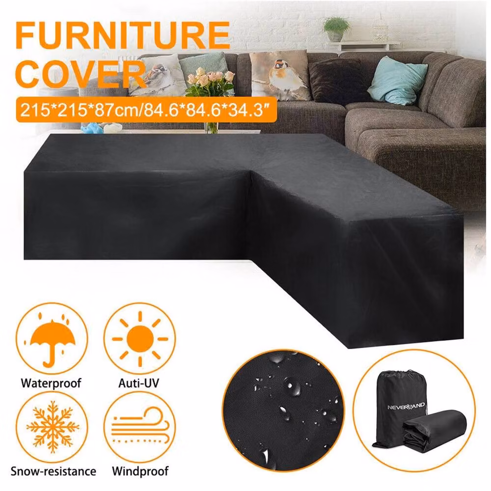 EONLION Waterproof L-Shaped Garden Furniture Cover, Black, Width: 100 cm – 3