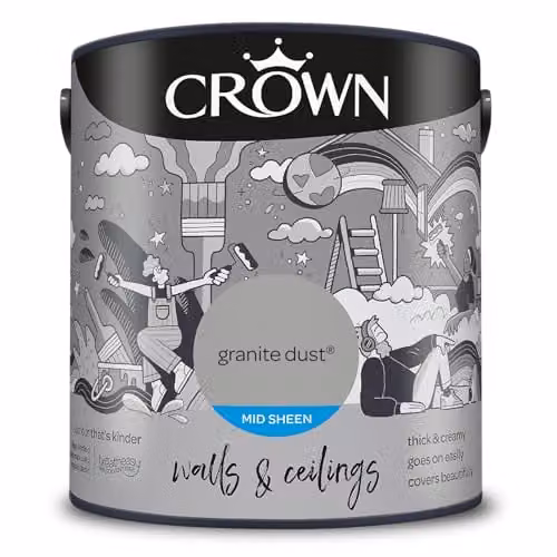 Crown Granite Dust Grey Mid Sheen Emulsion for Walls and Ceilings, 2.5 l