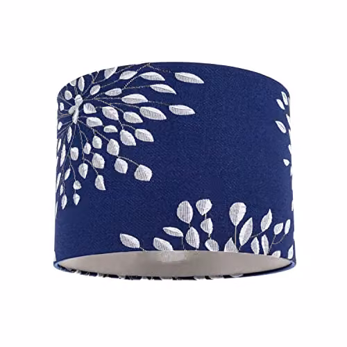 Happy Homewares Modern Blue and White Cylinder Drum Lampshade with Silver Lining, W/H: 18 x 25 cm – 1