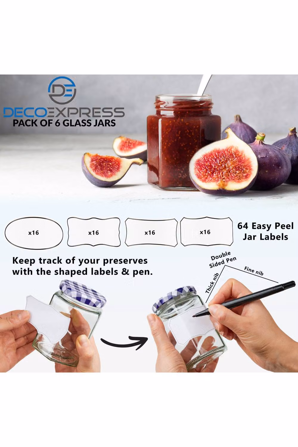 Deco Express Glass Preserving Jars with Airtight Screw Lids, 6 Pack, 250 ml, Orange and Purple – 5