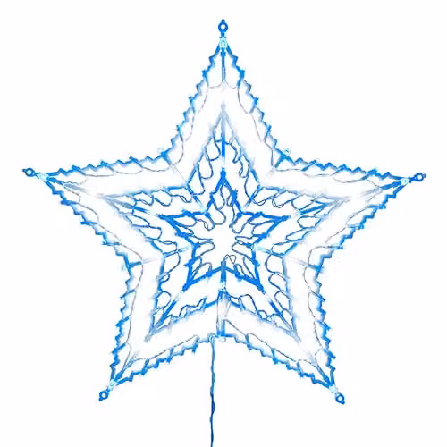 The Christmas Workshop 80640 Blue and White Star Christmas Light with 35 LED Lights, Mains Operated, W/D/H: 54 x 54 x 1.5 cm – 1