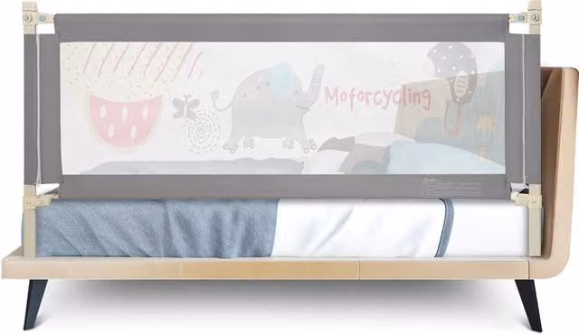 COSTWAY Height Adjustable Baby Bed Rail in Grey, 175 cm
