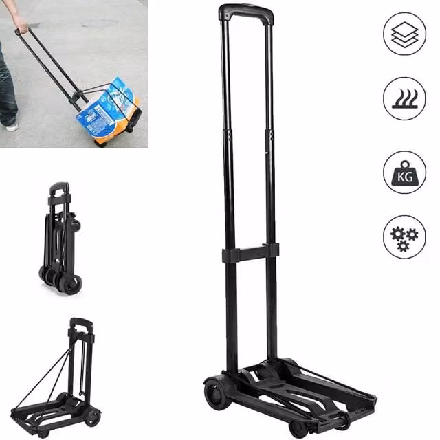 FLAVORA Heavy Duty Folding Lightweight Hand Sack Trolley Cart in Black, Steel, W: 52 cm, H: 1000 cm