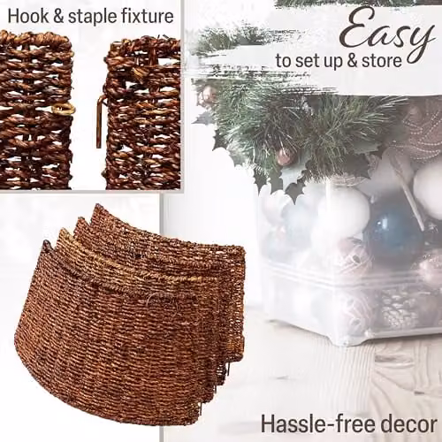Deco Express Woven Rattan Christmas Tree Skirt, Brown, Top Diameter: 51 cm, Base Diameter: 66 cm, Height: 25 cm – 3