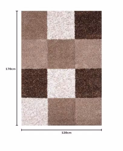 THE RUGS Modern Checked Shaggy Area Rug, Brown, W/D/H: 120 x 170 x 3 cm – 2