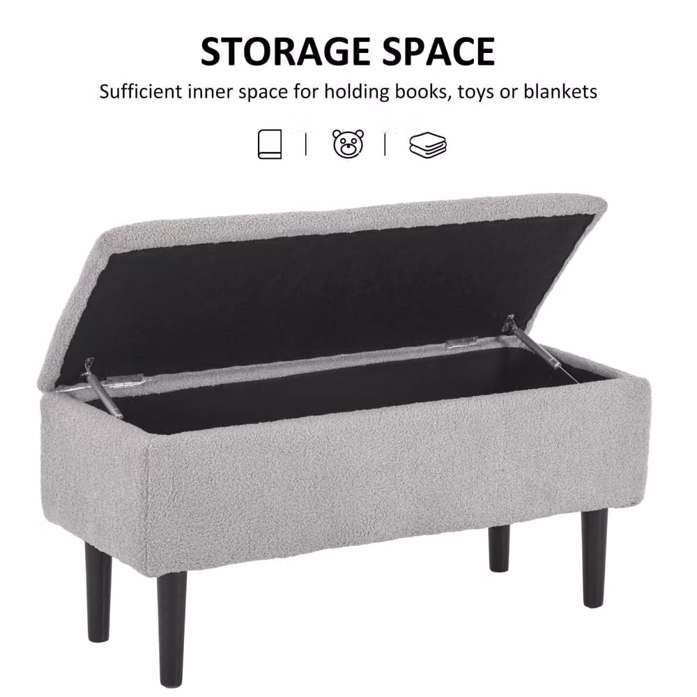 Wyld Haus Vemovi Grey Fabric Storage Ottoman Bench with Wooden Legs – 4