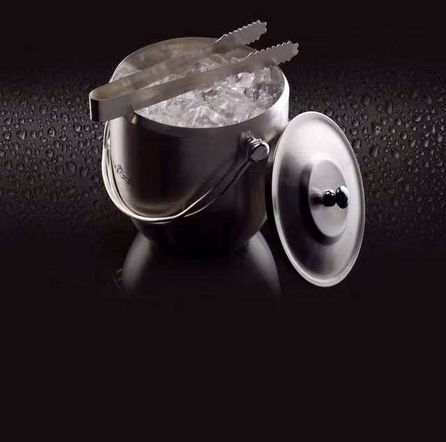 BarCraft Stainless Steel Ice Bucket with Lid and Tongs, Silver
