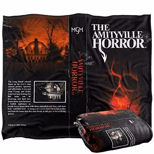 LOGOVISION Amityville Horror VHS Logo Super Soft Microfibre Throw Blanket, White and Multicolour, W: 152 cm, D: 127 cm – 1
