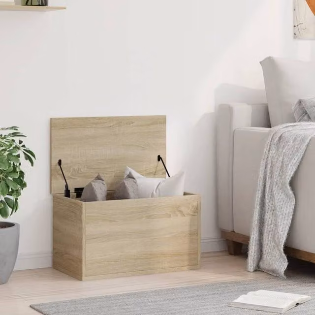 Berkfield Home Sonoma Oak Storage Box in Light Tan, W: 60 cm, D: 35 cm, H: 35 cm