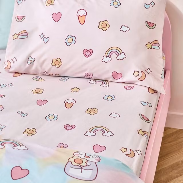 Catherine Lansfield Forever Together Easy Care Fitted Bed Sheet, Pink Multicolour Animal Graphic