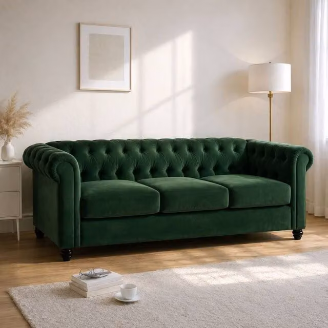 Sofaya Hampton 3 Seater Chesterfield Sofa in Green Velvet