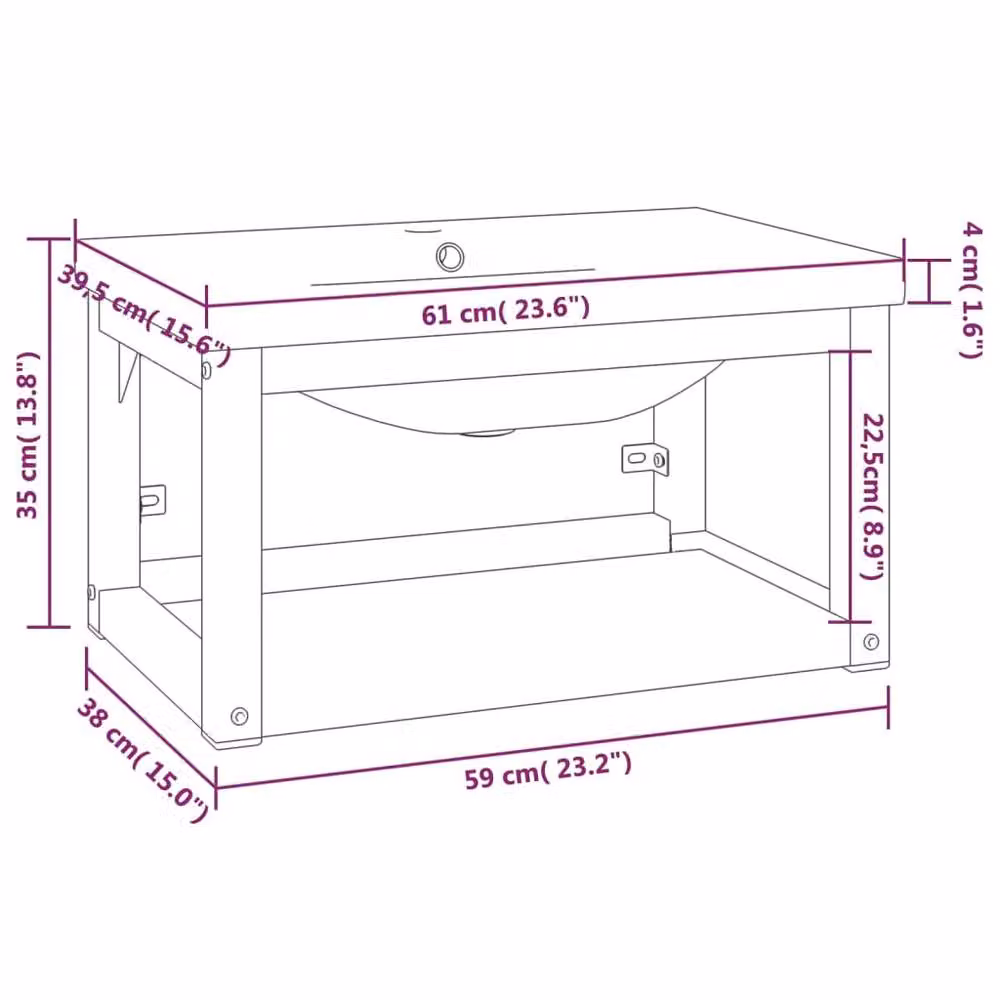Berkfield Home Modern Bathroom Washbasin Frame with Built-in Ceramic Basin in Matt Black and White – 3